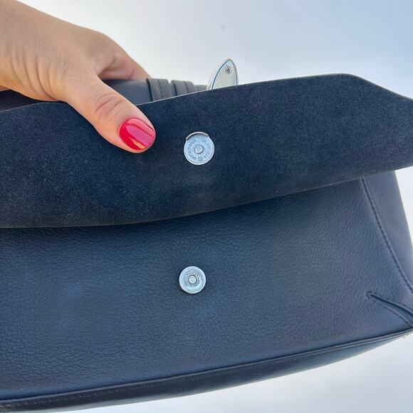 Rag & Bone Enfield Soft Leather Flap Top Purse Clutch Black Silver Bag - Picture 6 of 8